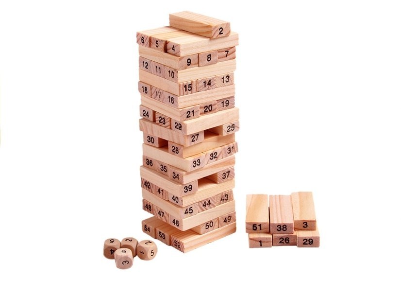 Drewniana Układanka Wieża Jenga Liczby Zręczność