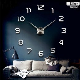 Zegar ścienny 3D duży 80-120cm srebrny 12 cyfr