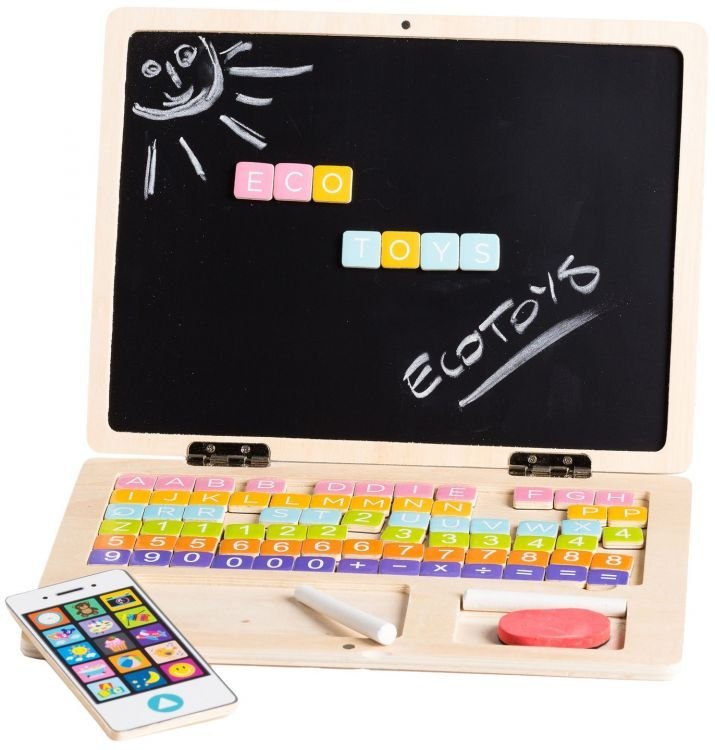 Drewniany laptop edukacyjny 2w1 tablica magnetyczna