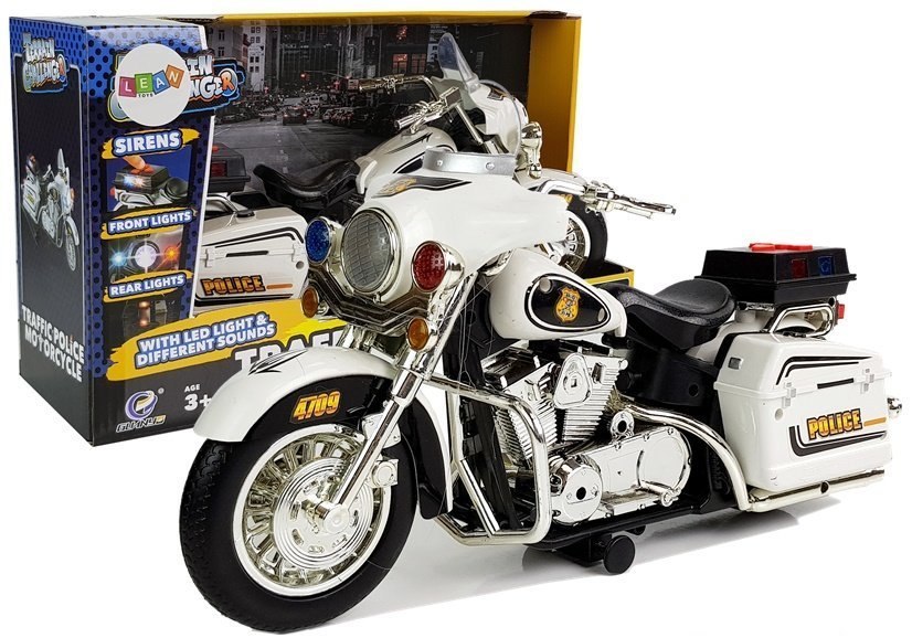 Motor Motocykl Policyjny Biało-Czarny z Dźwiękami i Światłami