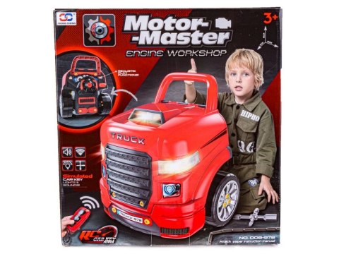 Zestaw Mechanika, Samochód Auto Silnik Do Rozkręcania, Warsztat 61 Elementów, Ciężarówka, Czerwony Truck