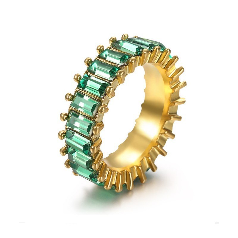 Pierścionek pozłacany cyrkonie kolor stal chirurgiczna platerowana złotem PST579ZIE, Rozmiar pierścionków: US7 EU14