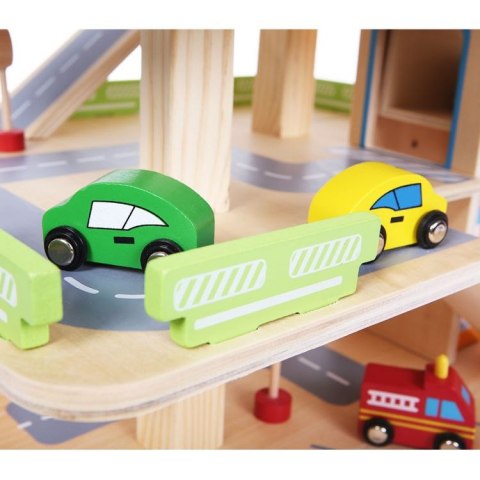 Drewniany garaż tor z windą + autka Ecotoys Drewniany garaż tor z windą + autka Ecotoys