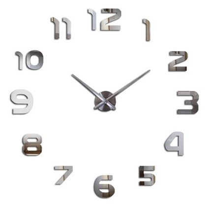 Zegar ścienny 3D duży 80-120cm srebrny 12 cyfr
