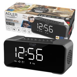 Adler AD 1190 Silver Radiobudzik bezprzewodowy radio budzik przenośny Bluetooth USB AUX karta SD 2600mAh