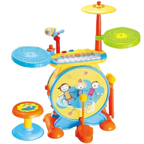 Zestaw Perkusja Dla Dzieci Mikrofon Klawisze Efekty Świetlne Echo
