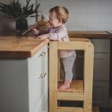 MeowBaby® Kitchen Helper z Tablicą, Drewniany Pomocnik Kuchenny dla Dziecka, Naturalny