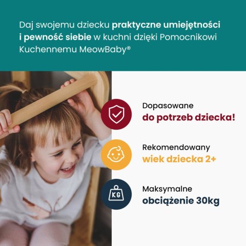 MeowBaby® Kitchen Helper z Tablicą, Drewniany Pomocnik Kuchenny dla Dziecka, Szary