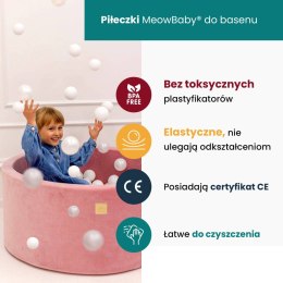 MeowBaby® Okrągły Suchy Basen z Piłeczkami 7cm dla Dziecka 90x30cm/200 Piłek, Boucle, Szary Melanż: Białe/Transparentne/Perłowob