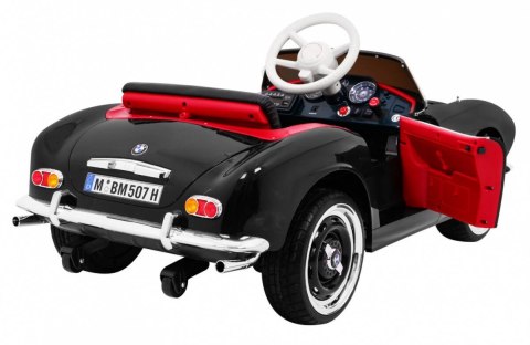 Autko BMW 507 Retro elektryczne dla dzieci Czarny + Audio LED + Pilot + Ekoskóra + EVA + Wolny Start