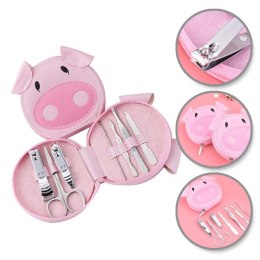 Zestaw akcesoriów do manicure w etui różowa świnka 7w1 AK07