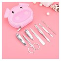 Zestaw akcesoriów do manicure w etui różowa świnka 7w1 AK07