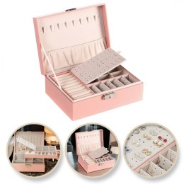 Szkatułka na biżuterię, etui, organizer, pudełko różowa PD155R