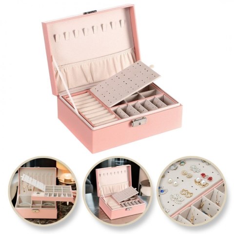 Szkatułka na biżuterię, etui, organizer, pudełko różowa PD155R