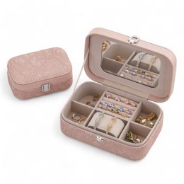 Szkatułka na biżuterię, etui, organizer, pudełko różowa koronka PD157R
