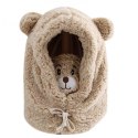 Czapka zimowa pluszowa z uszami misia + komin, 2 w 1 - brązowa CZ34WZ1
