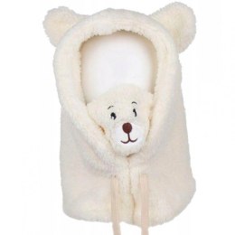 Czapka zimowa pluszowa z uszami misia + komin, 2 w 1 - kremowa CZ34WZ2