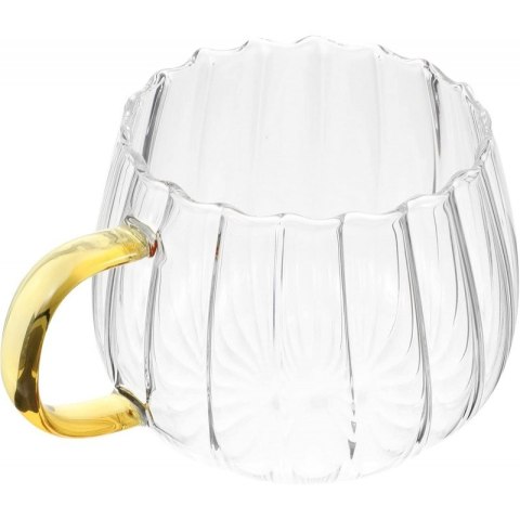 Filiżanka szklanka z falowanymi ściankami ze złotych uchem 350 ml 1szt SZK84