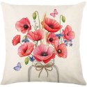Lniana poszewka na poduszkę 45 x 45 cm wiosenny BUKIET MAKI POD218