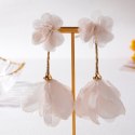 Kolczyki wiszące, efektowne tiulowe kwiat, pudrowy róż K1704