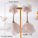 Kolczyki wiszące, efektowne tiulowe kwiat, pudrowy róż K1704