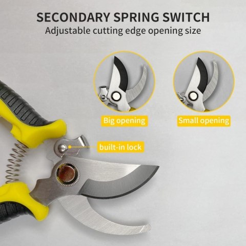 Nożyce ogrodowe do przycinania roślin, sekator ogrodowy żółty KU02