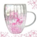 Szklanka termiczna ryflowana z kwiatami w środku, gipsówka róż 300 ml 1szt SZK157