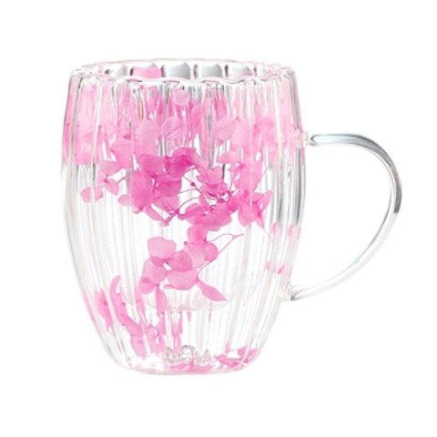 Szklanka termiczna ryflowana z kwiatami w środku, gipsówka róż 300 ml 1szt SZK157