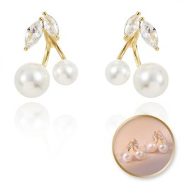 Kolczyki WISIENKI ze stali szlachetnej pozłacanej 14k złotem cyrkonie, perły KST3334