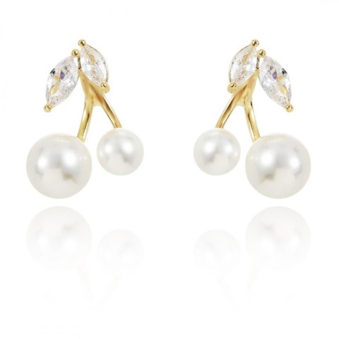 Kolczyki WISIENKI ze stali szlachetnej pozłacanej 14k złotem cyrkonie, perły KST3334