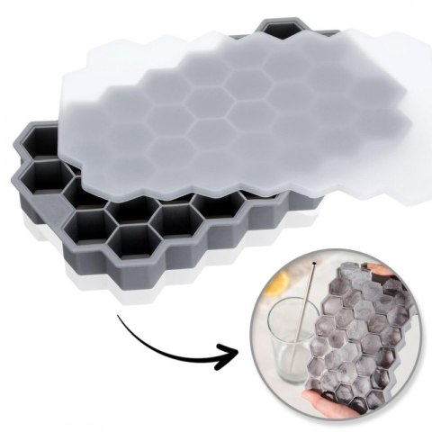 Foremki silikonowe do kostek lodów 37 ośmiokątnych kostek, szary FNL03