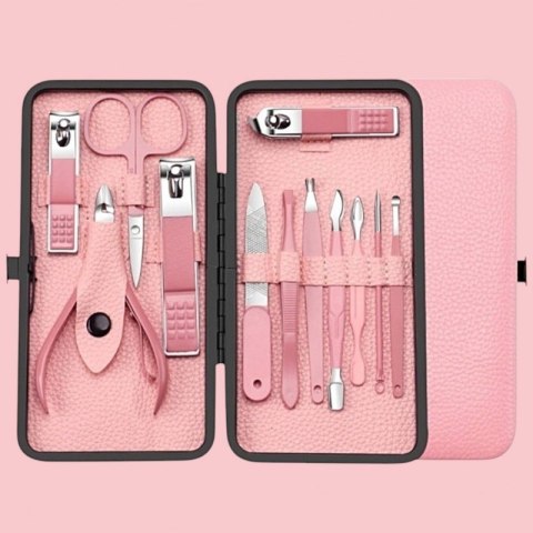 Zestaw akcesoriów do manicure, pedicure w etui różowe 12w1 AK20