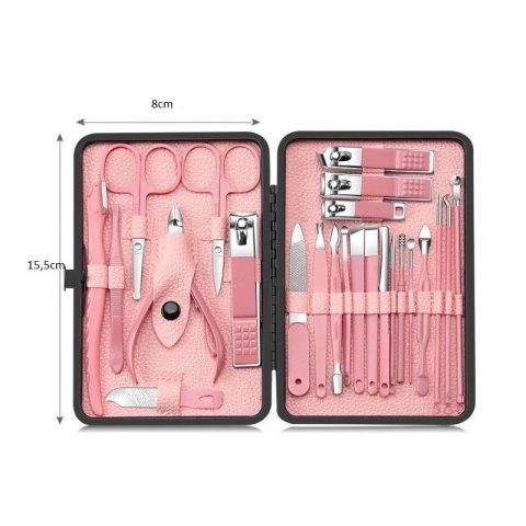 Zestaw akcesoriów do manicure, pedicure w etui różowe 12w1 AK20