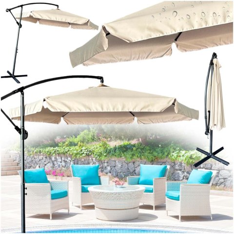 Parasol ogrodowy duży składany z wysięgnikiem 290cm beżowy