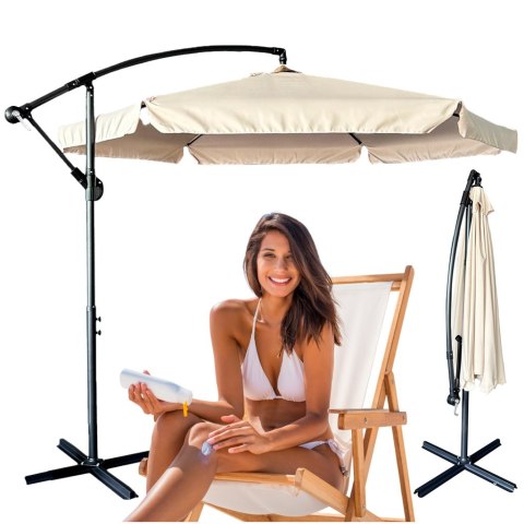 Parasol ogrodowy duży składany z wysięgnikiem 290cm beżowy