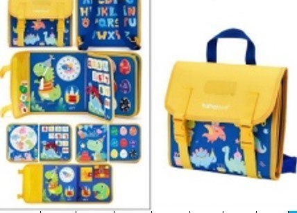 Tablica manipulacyjna sensoryczna montessori walizka plecak niebieska