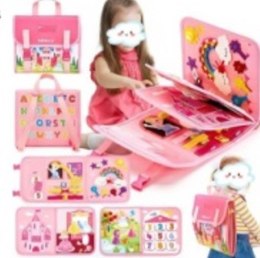 Tablica manipulacyjna sensoryczna montessori walizka plecak różowa