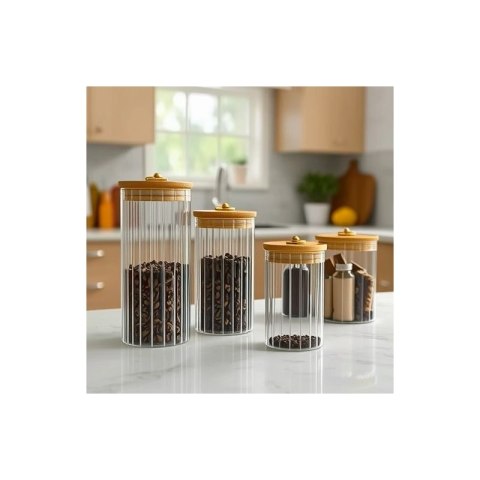 Cukiernica, pojemnik ryflowany z przykrywką bambusowa, rozm. S, 550 ml 1szt SZK167