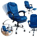 Fotel obrotowy BOSS z podnóżkiem i z masażerem - NIEBIESKI WELUR KO22NW