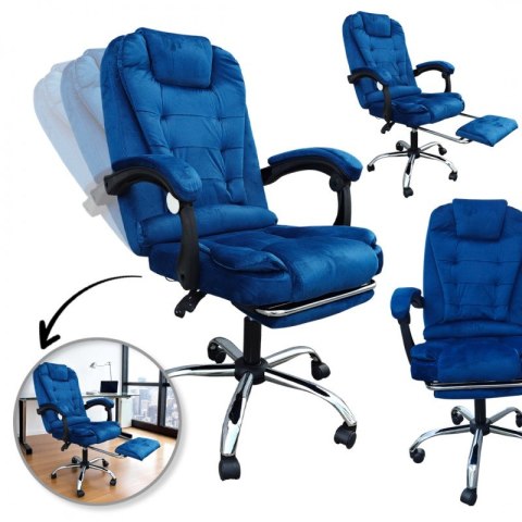 Fotel obrotowy BOSS z podnóżkiem i z masażerem - NIEBIESKI WELUR KO22NW