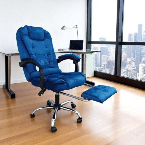 Fotel obrotowy BOSS z podnóżkiem i z masażerem - NIEBIESKI WELUR KO22NW