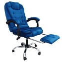 Fotel obrotowy BOSS z podnóżkiem i z masażerem - NIEBIESKI WELUR KO22NW