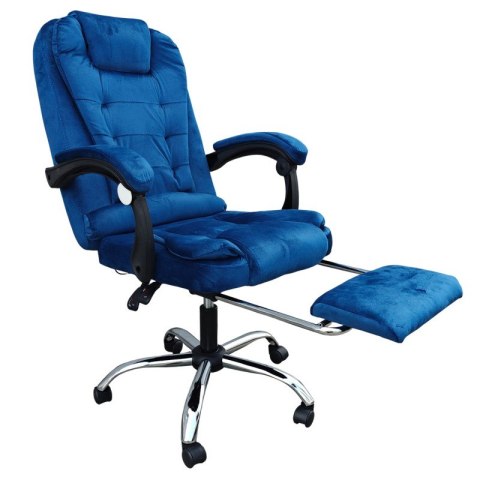 Fotel obrotowy BOSS z podnóżkiem i z masażerem - NIEBIESKI WELUR KO22NW