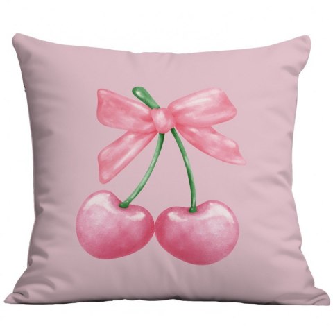 Lniana poszewka na poduszkę 45 x 45 cm WIŚNIE i KOKARDA różowa POD229