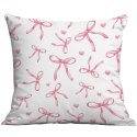 Lniana poszewka na poduszkę 45 x 45 cm biała, KOKARDKI różowe POD228