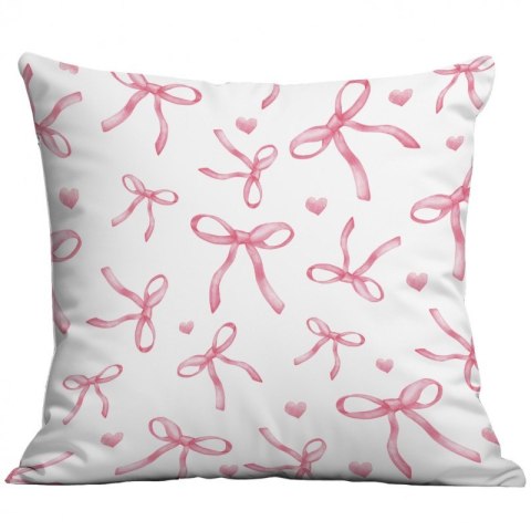 Lniana poszewka na poduszkę 45 x 45 cm biała, KOKARDKI różowe POD228