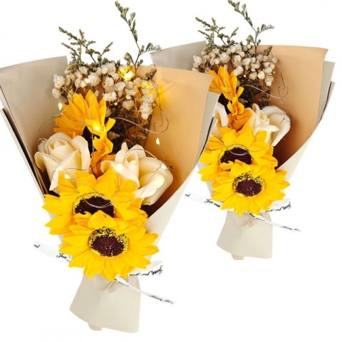 Bukiet zapachowych kwiatów mydlanych w pudełku na prezent, świecące LED BUK15