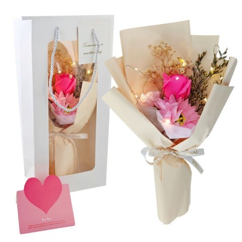 Bukiet zapachowych kwiatów mydlanych w pudełku na prezent, świecące LED BUK17R