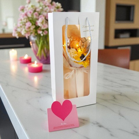 Bukiet zapachowych kwiatów mydlanych w pudełku na prezent, świecące LED BUK17ZO