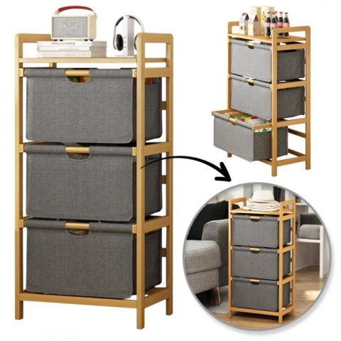 Bambusowy regał, szafka z materiałowymi szufladami SZ43